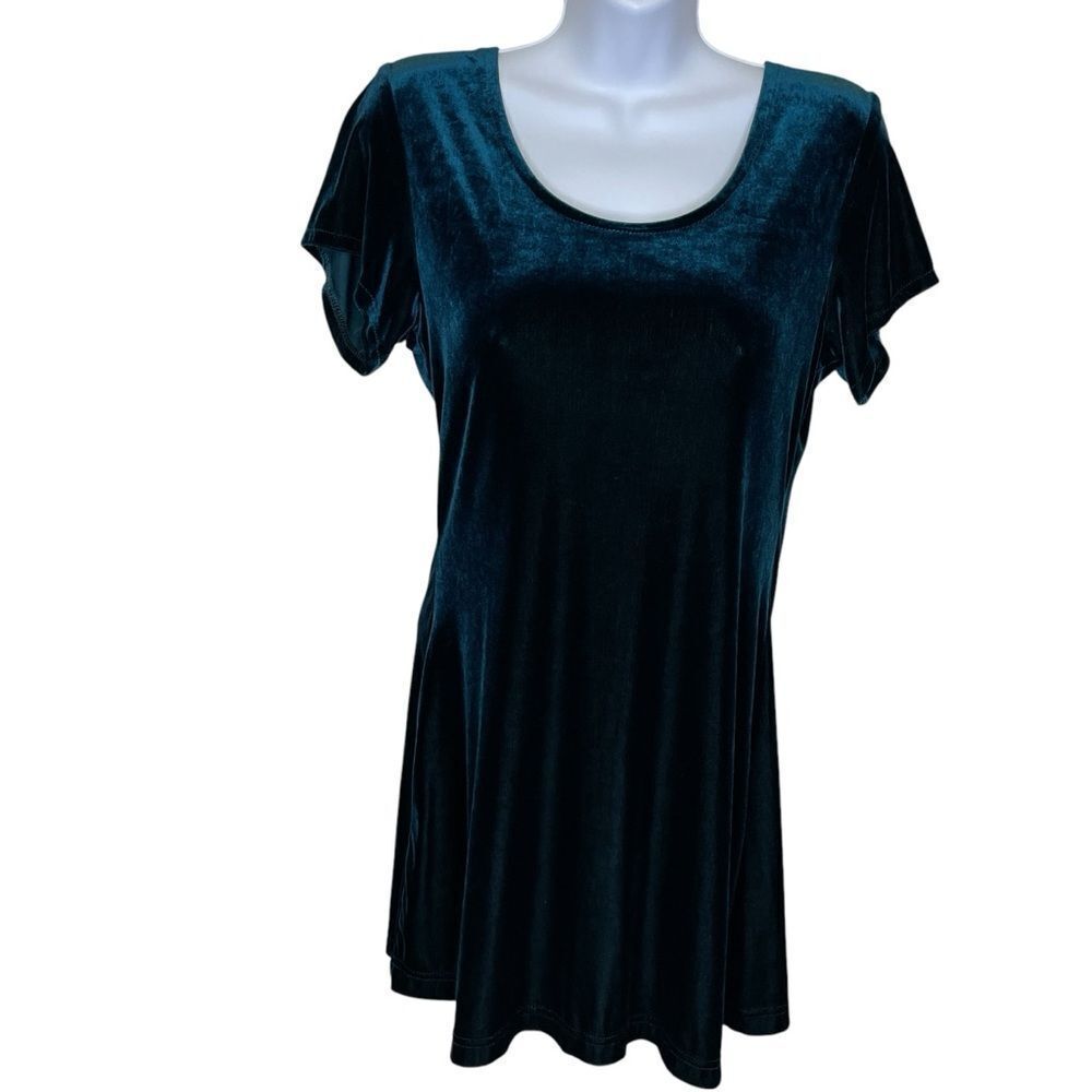 Vintage 5•7•9 Mini Short Sleeve Velvet Skater Dress Teal Green Size Small